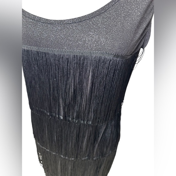 LEADTEX womens black flapper fringe costume size L 10/12 NWOT - Picture 6 of 6